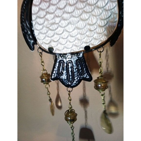 Metal Owl Wind Chime Bell Colorful Glass Accent Hanging Hook Outdoor Decor 21 In - Picture 13 of 16